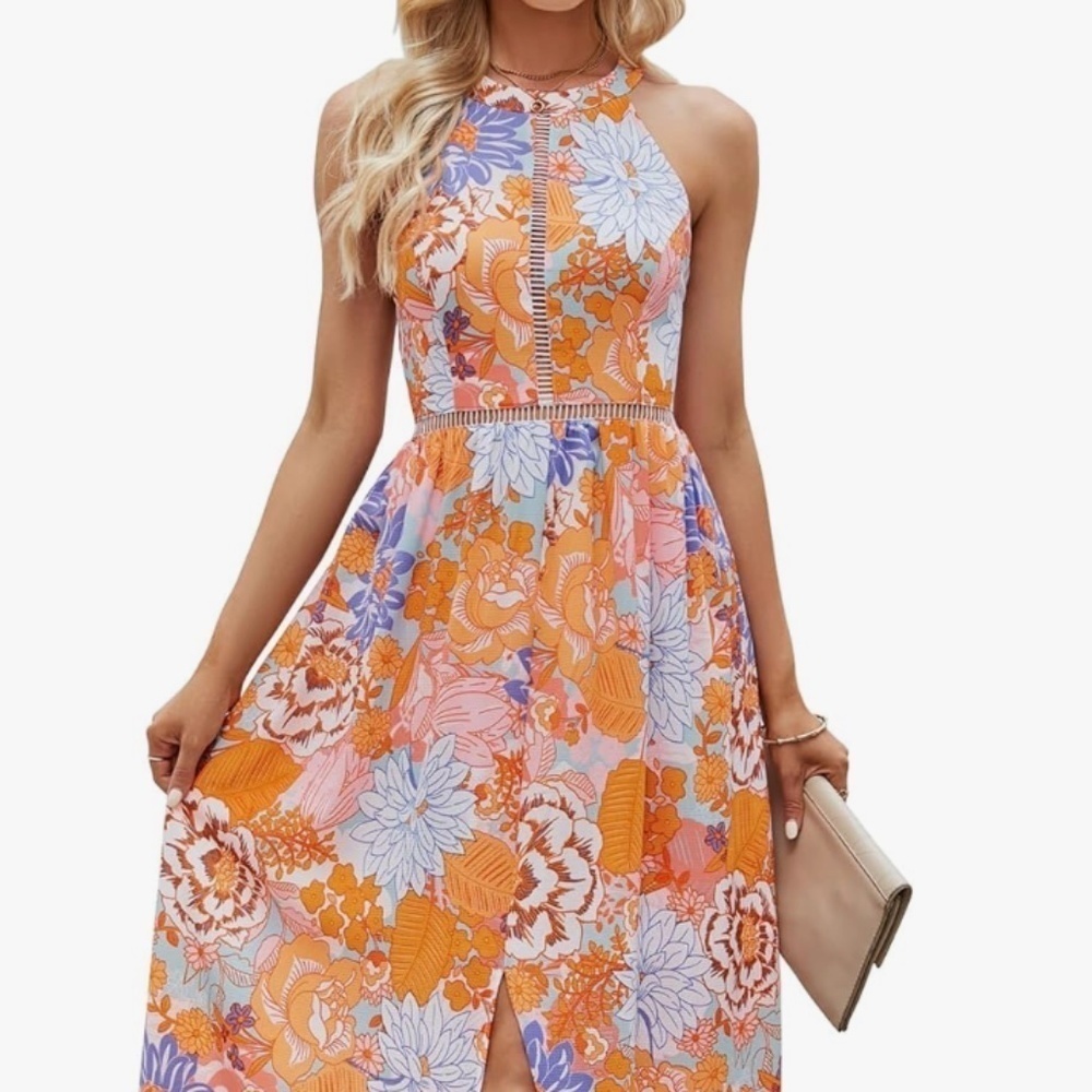 Summer Halter Neck Floral Print Backless Dress